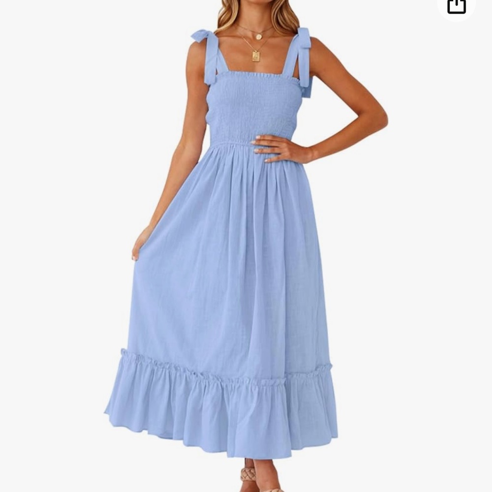 Summer Boho Spaghetti Strap Square Neck Ruffle A Line Beach Long Maxi Dress